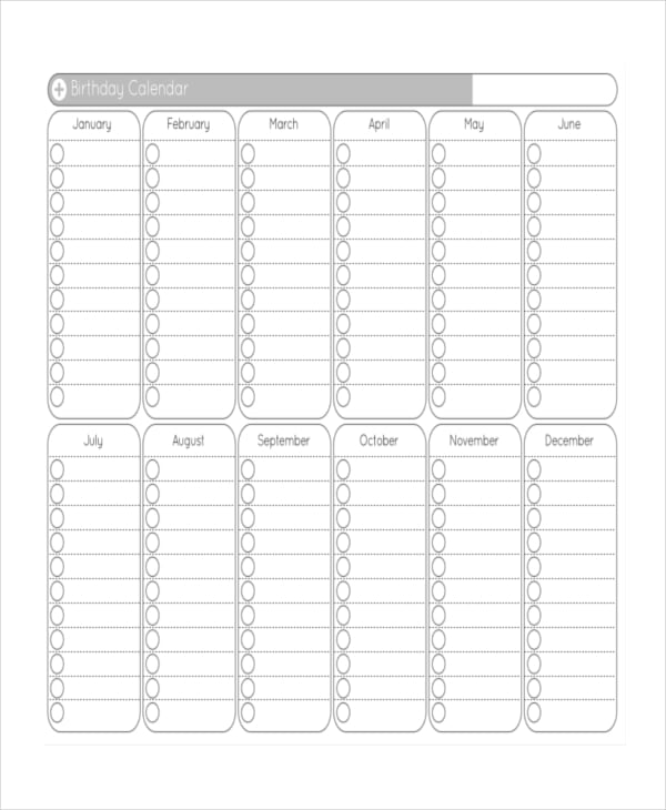 printable birthday calendar template