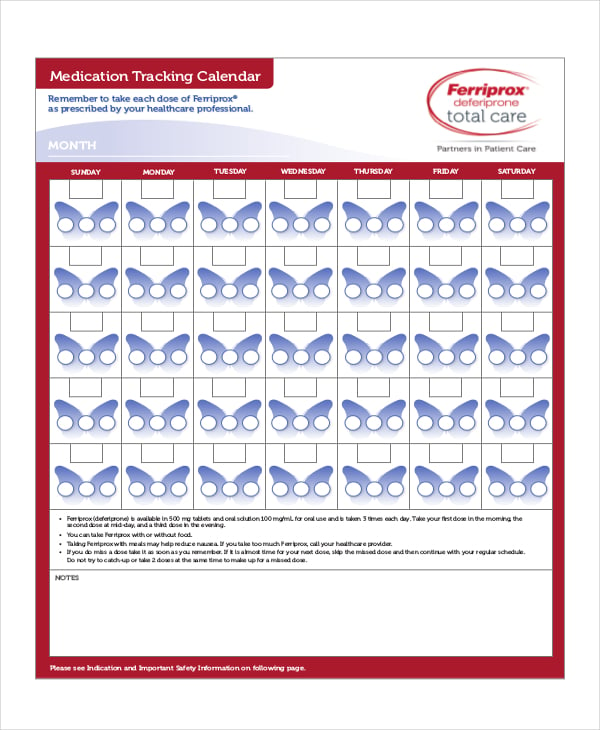 printable medication tracking calendar template