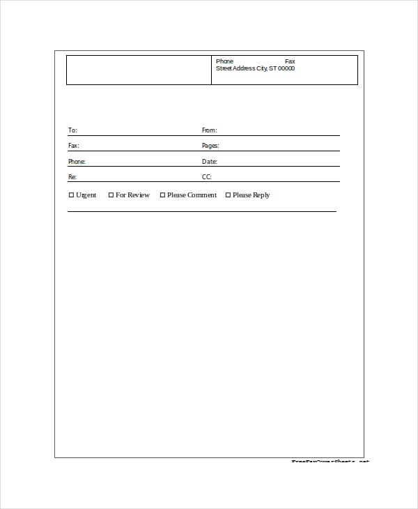 fax cover sheet example