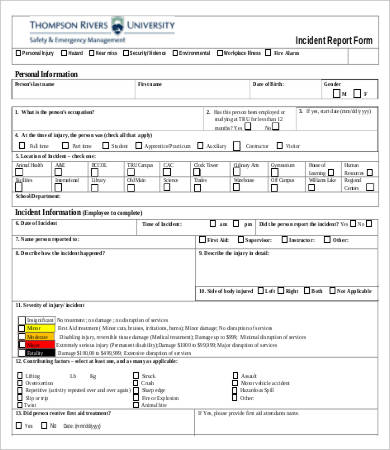 warehouse accident report form