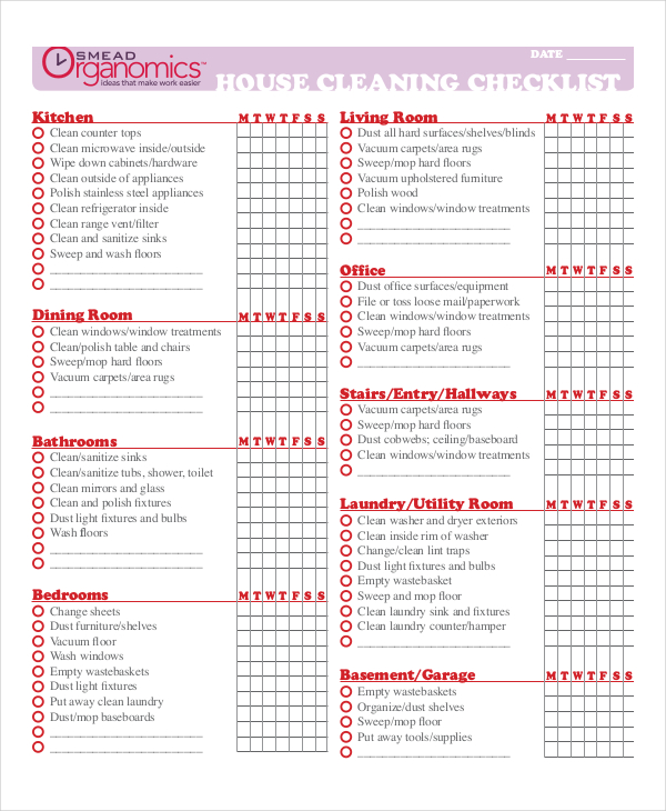 free house cleaning checklist template