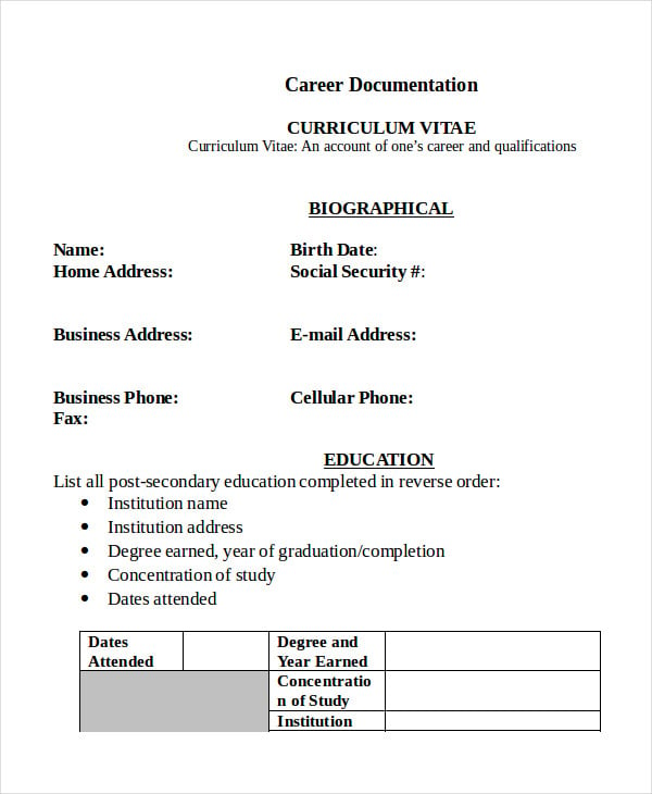 Simple Curriculum Vitae Format from images.template.net
