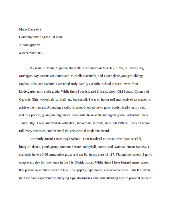 autobiography essay example for high school