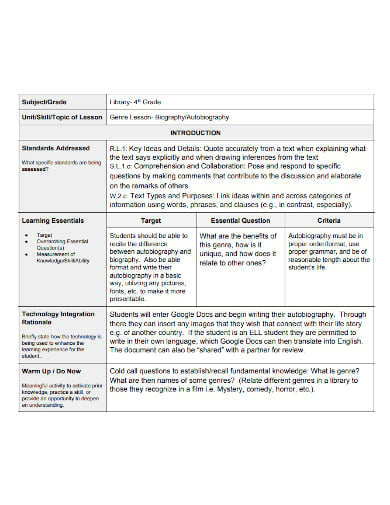 autobiography example grade 4