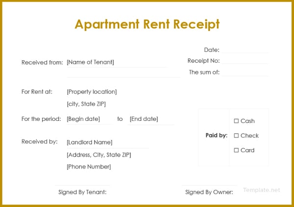 apartment rent receipt template
