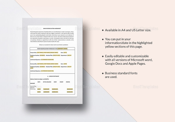 bank reconciliation worksheet template