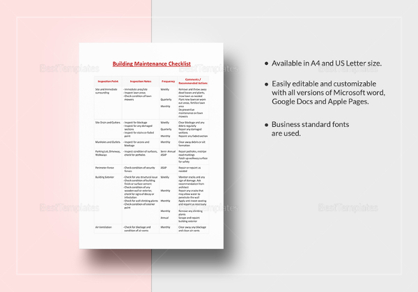 building maintenance checklist template