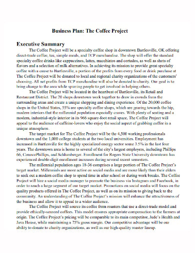 coffee shop project report business plan