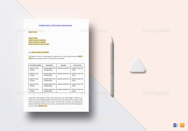 confirmation of purchase agreement letter template