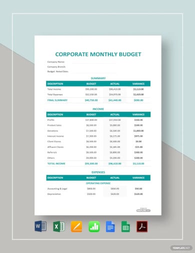 corporate monthly budget template
