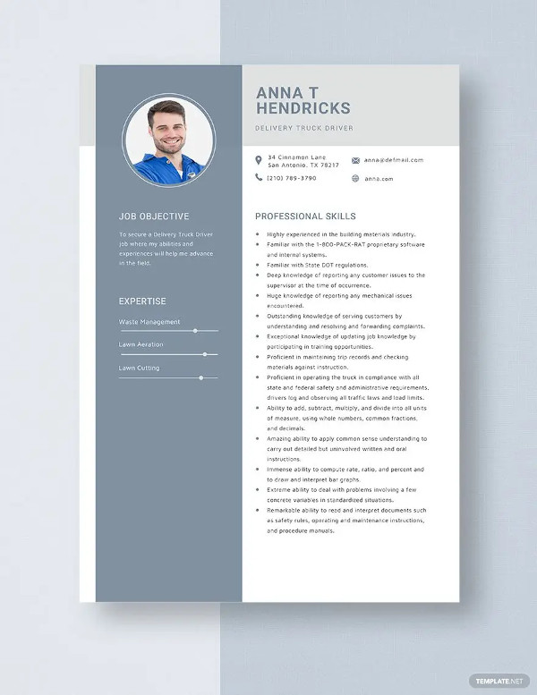delivery truck driver resume template