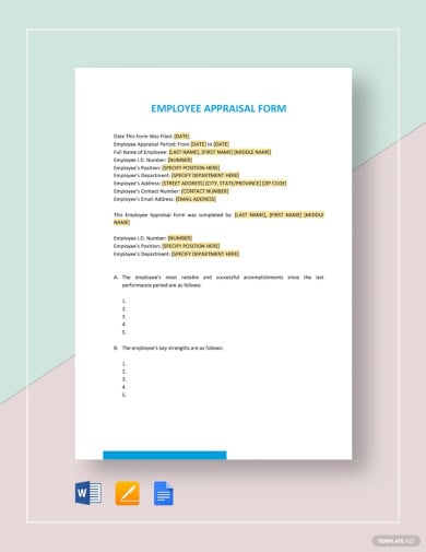 employee appraisal write up form template