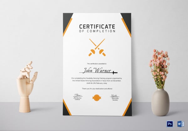 fencing completion certificate template