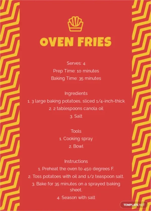 food menu recipe card template