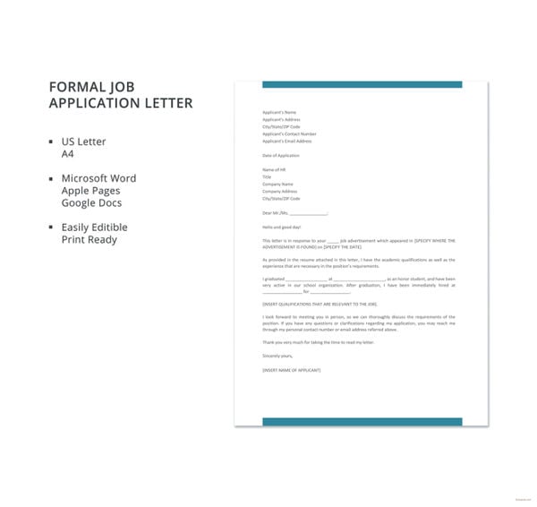 formal job application letter template