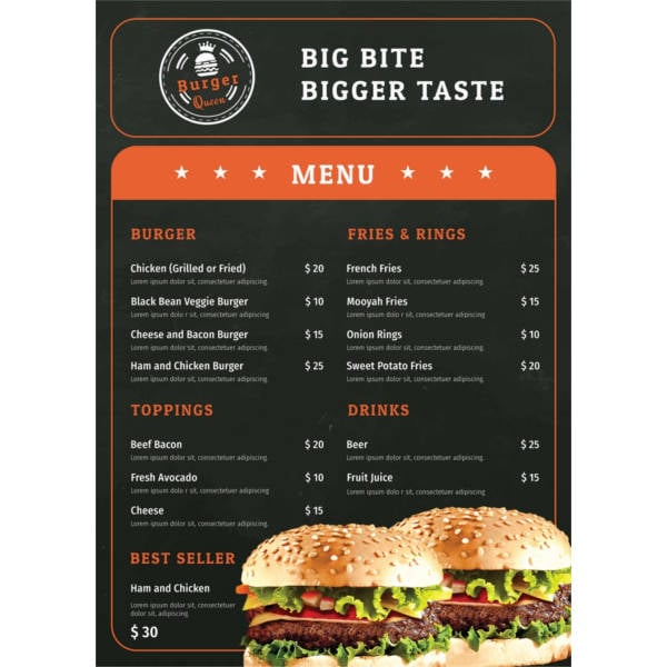 free burger menu template