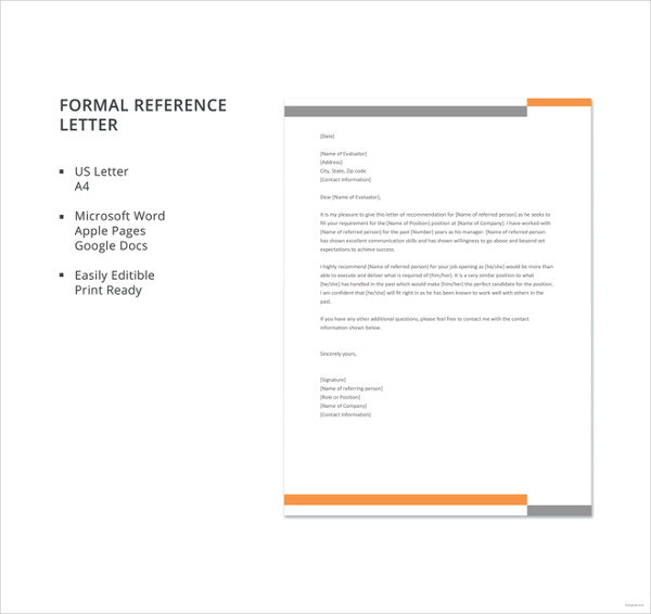 free formal reference letter template