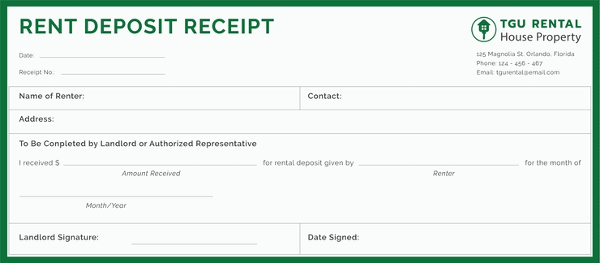 free rent deposit receipt template