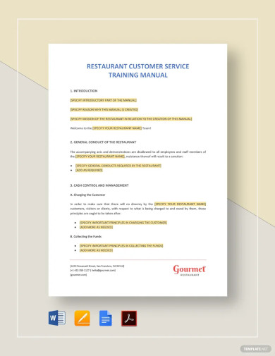 free restaurant customer service training manual template