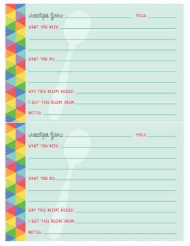 full page recipe card template