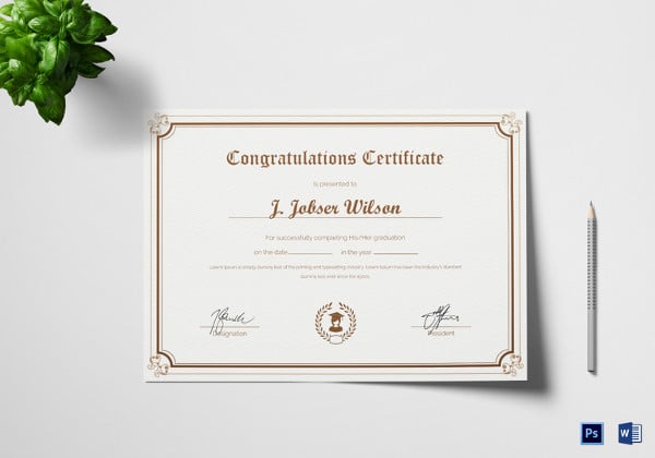 graduation completion congratulations certificate word