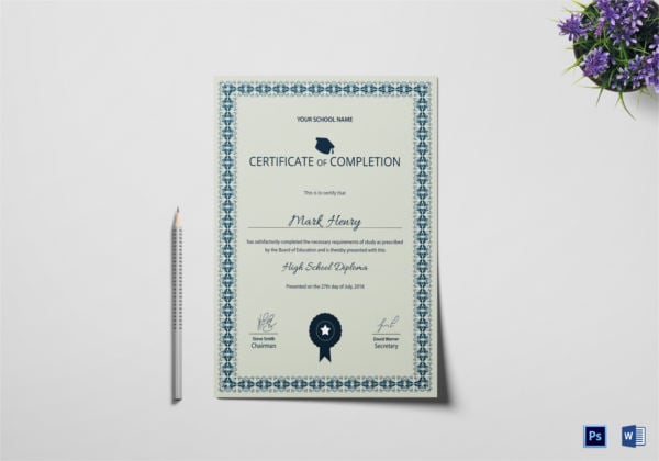 high school diploma completion certificate