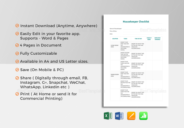 FREE 41+ Cleaning Checklist Templates in MS Word | Excel | PDF | Pages ...