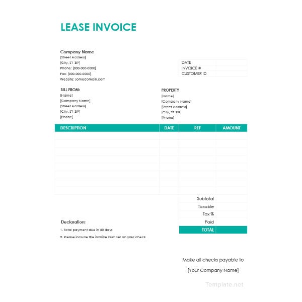 lease invoice template