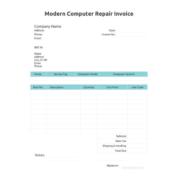 modern computer repair invoice template