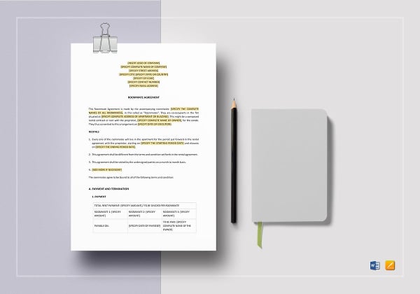 printable roommate agreement template