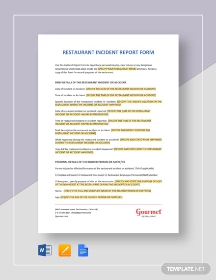 restaurant incident report template