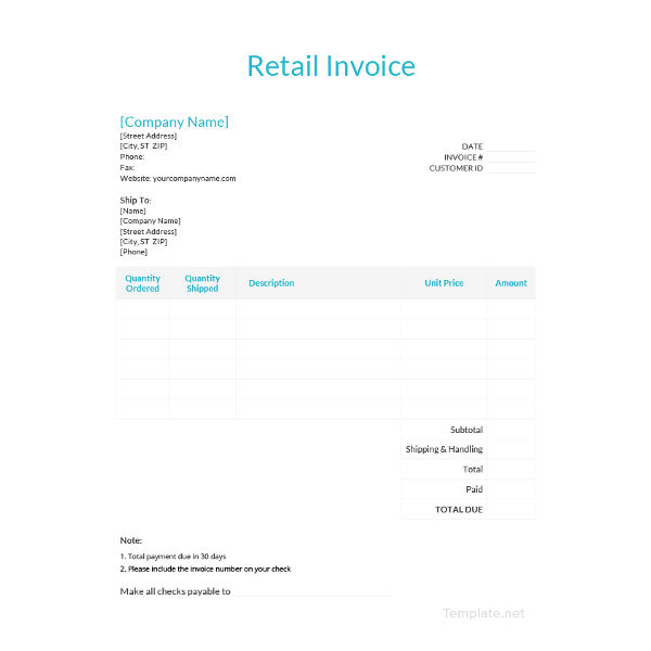 retail invoice template