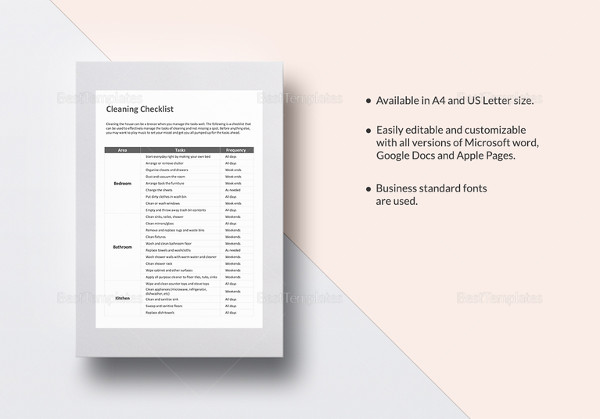 FREE 41+ Cleaning Checklist Templates in MS Word | Excel | PDF | Pages ...
