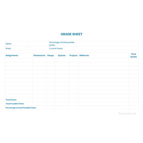 sample grade sheet template
