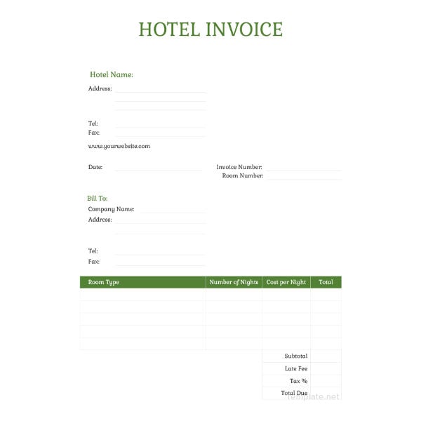 sample hotel invoice template