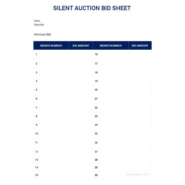 silent auction bid sheet template