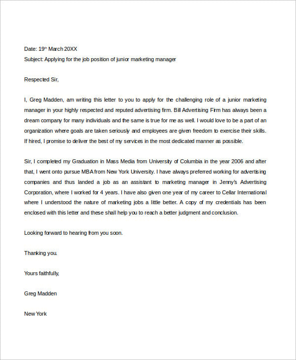 unsolicited application letter sample pdf