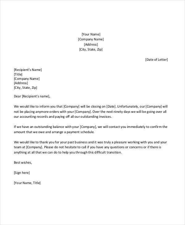 business closure letter
