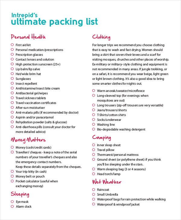utimate packing list