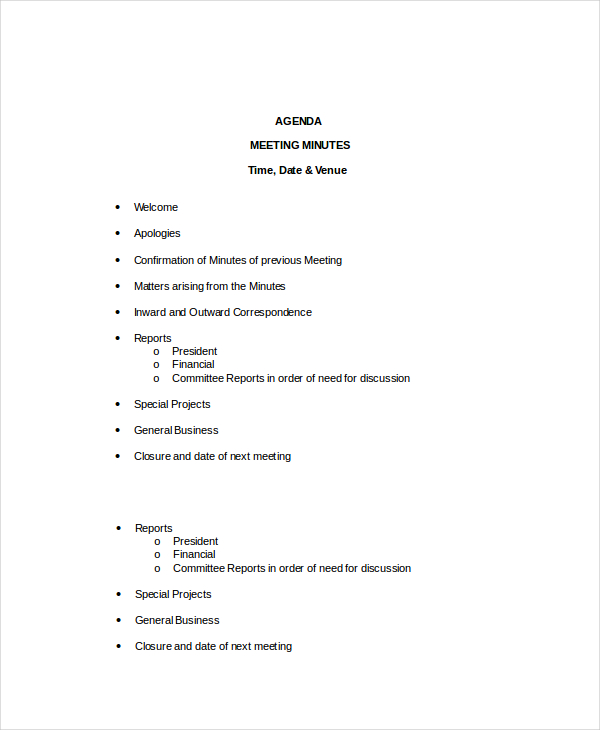 meeting minutes agenda template