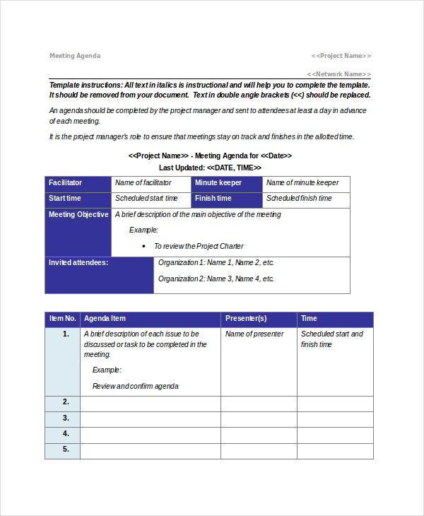 project meeting agenda template