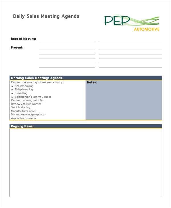 sales meeting agenda template