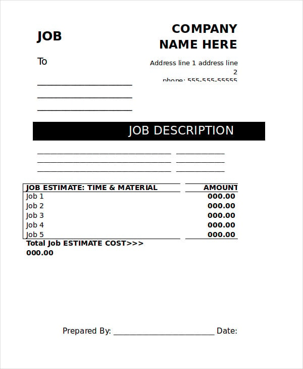 job estimate template word