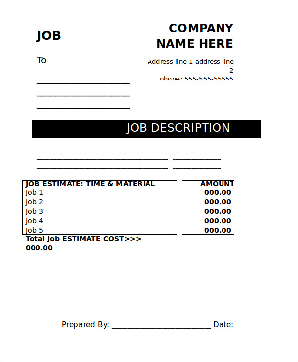 Work Estimate Template Word 2999