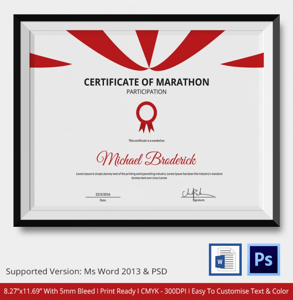 Marathon Certificate 5 Word, PSD Format Download Free & Premium