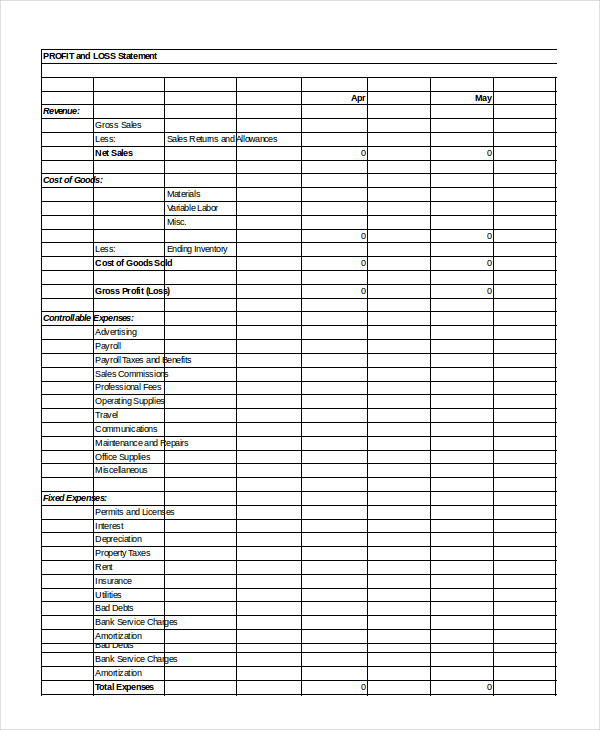 Profit & Loss Statement - 9+ Free Word, PDF, Excel Format