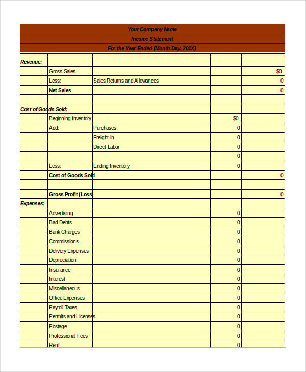 excel balance sheet and income statement template