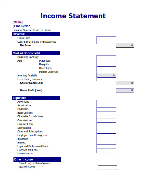 Sample Example Format Templates Basic Income Statement Template 