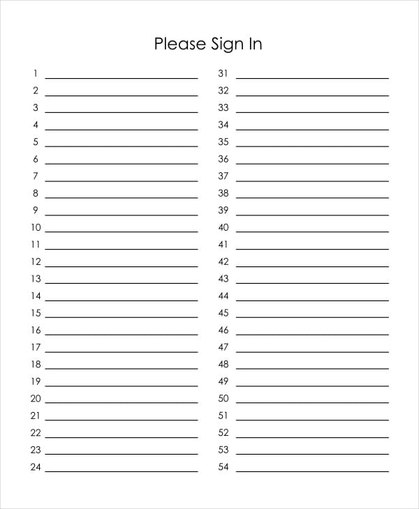 blank event sign in sheet template