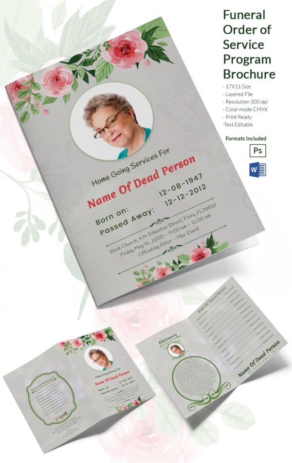 funeral ceremony order of service brochure word template